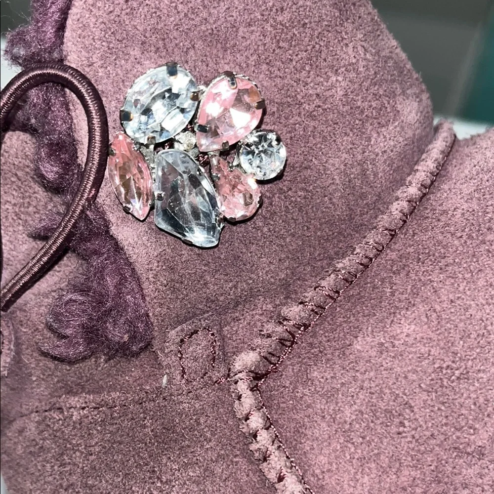 Uggs boots‎ Women's Suede Ankle Boots - Purple Mini Bailey Button Gem Classic